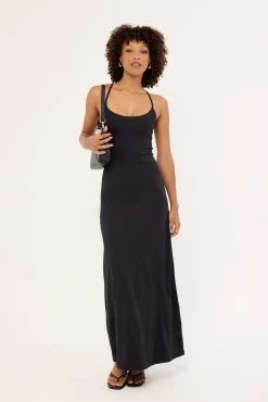 Arli Lace Up Back Maxi Dress Black