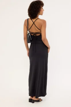 Arli Lace Up Back Maxi Dress Black