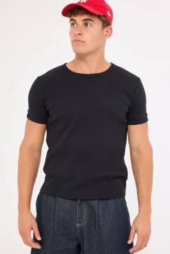 Ascot Tight Ribbed Cotton Tee Black