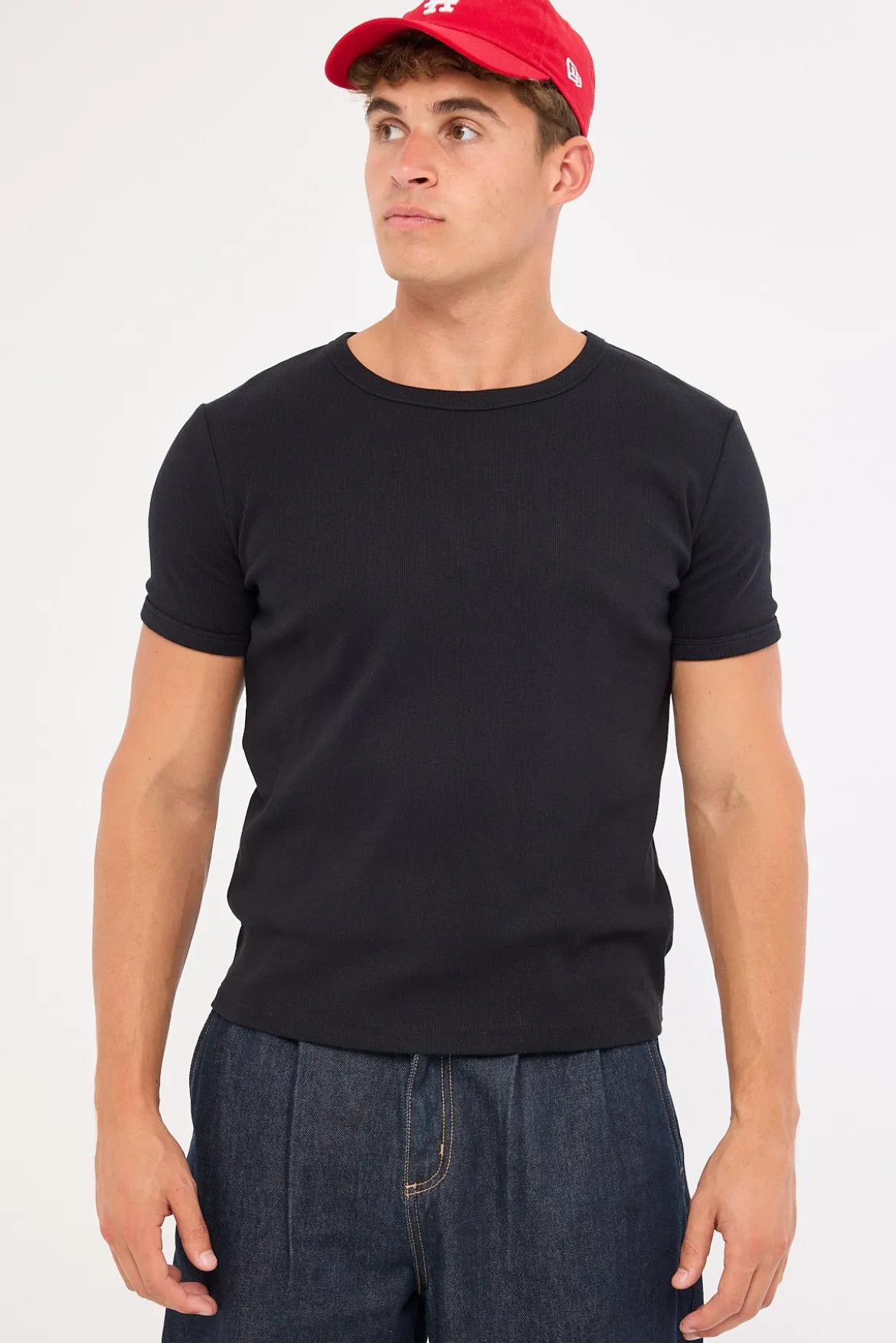 Ascot Tight Ribbed Cotton Tee Black