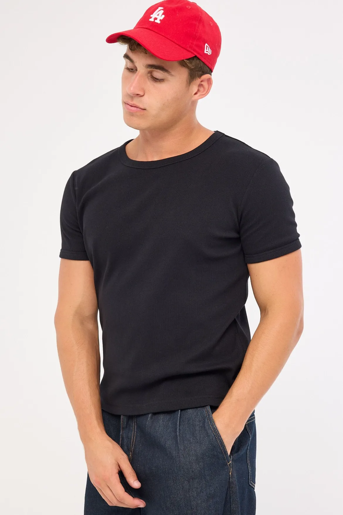 Ascot Tight Ribbed Cotton Tee Black