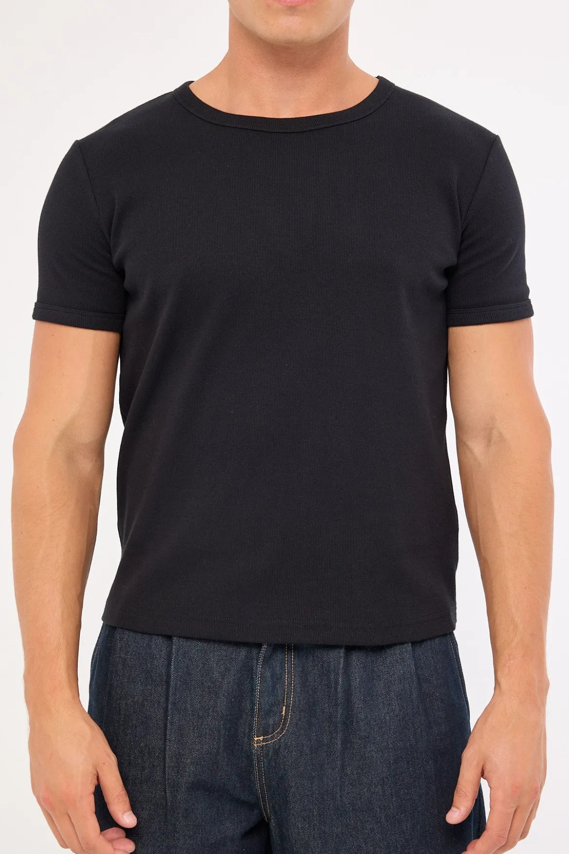 Ascot Tight Ribbed Cotton Tee Black