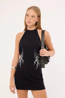 Ashborne Open Back Mini Dress Washed Black
