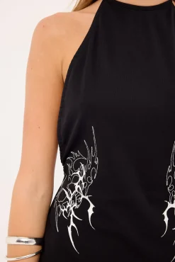 Ashborne Open Back Mini Dress Washed Black