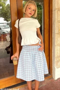 Asher Wrap Midi Skirt Blue Check