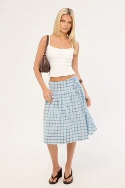 Asher Wrap Midi Skirt Blue Check