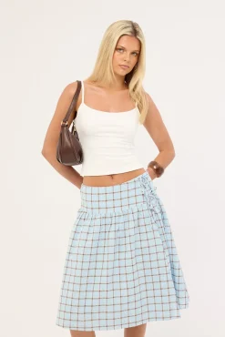 Asher Wrap Midi Skirt Blue Check