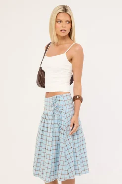 Asher Wrap Midi Skirt Blue Check
