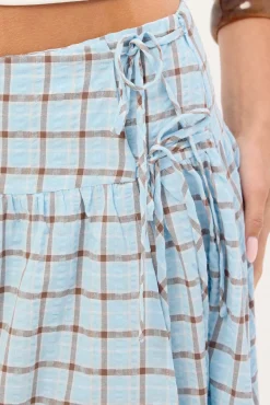 Asher Wrap Midi Skirt Blue Check