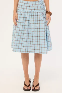 Asher Wrap Midi Skirt Blue Check