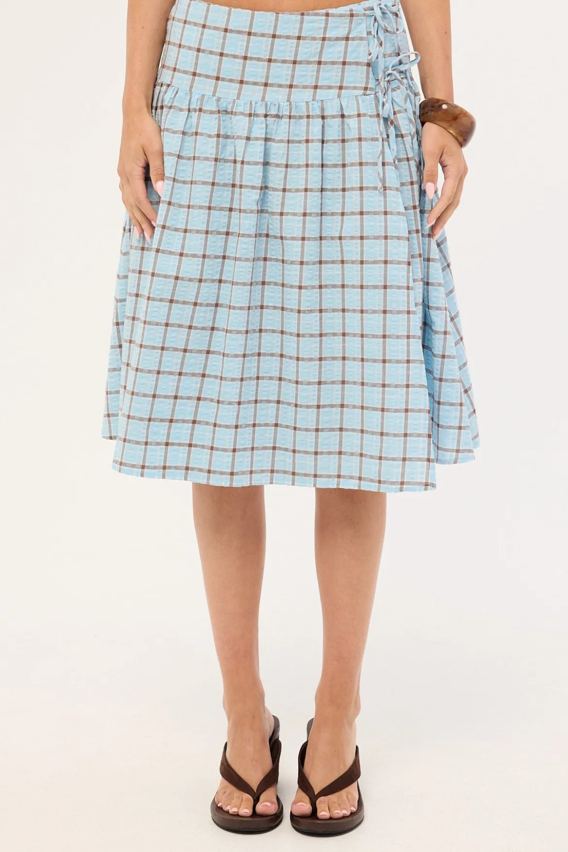 Asher Wrap Midi Skirt Blue Check