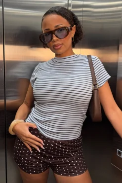 Ashley Stripe Longline Baby Tee Blue and Burgundy