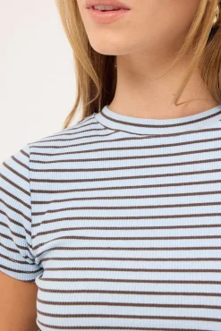 Ashley Stripe Longline Baby Tee Blue and Burgundy
