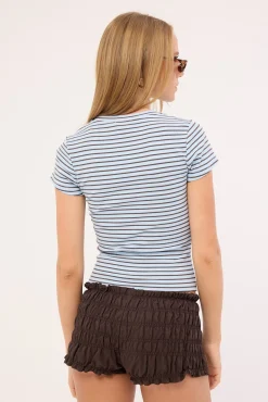Ashley Stripe Longline Baby Tee Blue and Burgundy