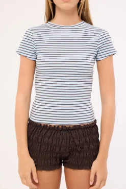 Ashley Stripe Longline Baby Tee Blue and Burgundy