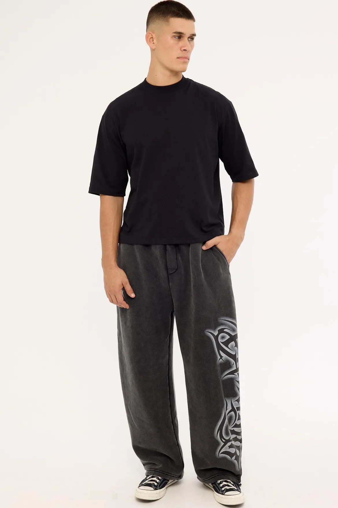 Ashline Barrel Leg Track Pant Washed Black