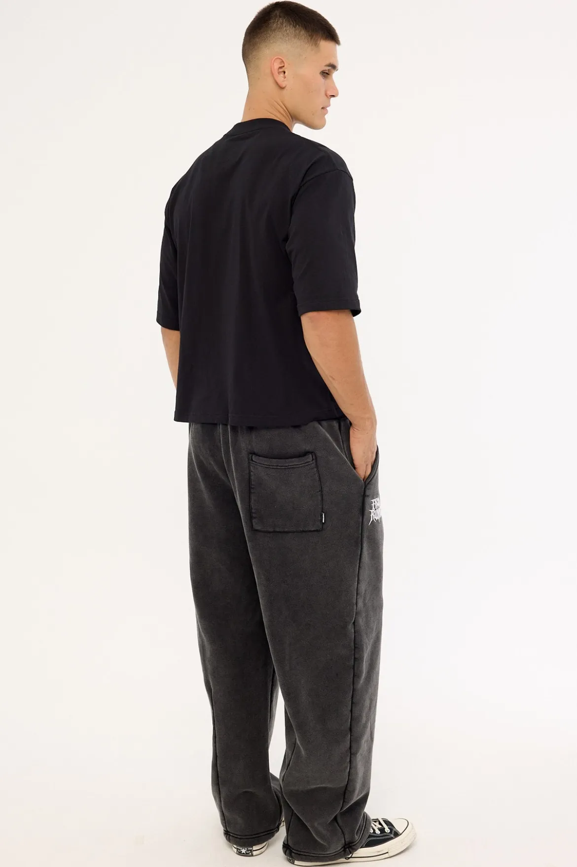 Ashline Barrel Leg Track Pant Washed Black