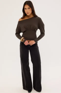 Asta Cinched Waist Long Sleeve T-shirt Brown