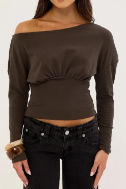 Asta Cinched Waist Long Sleeve T-shirt Brown