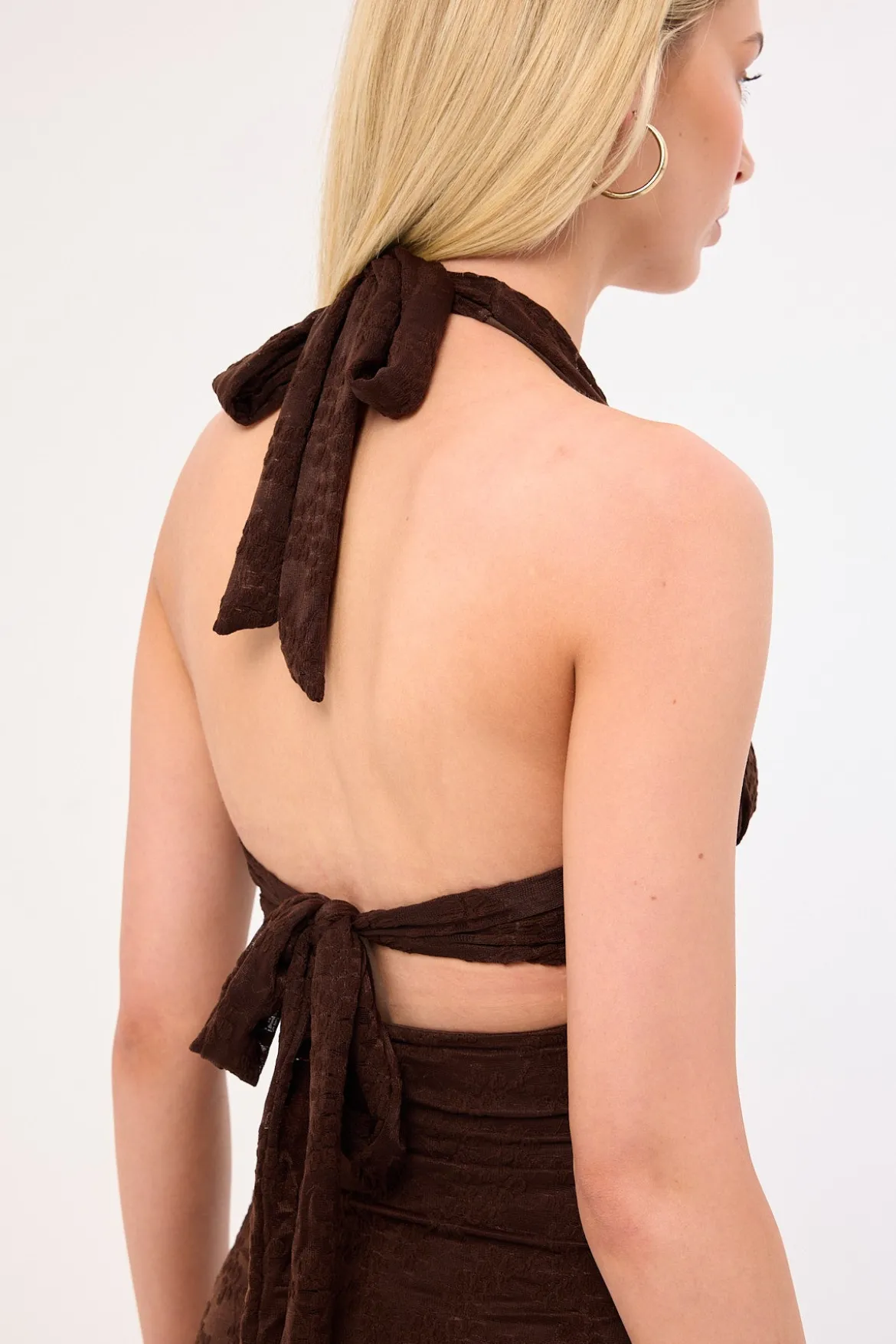 Aster Halter Tie Back Mini Dress Brown