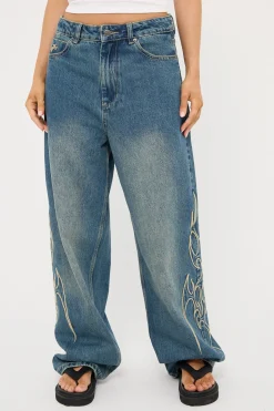At Peace Big Baggy Jean Dirty Mid Blue