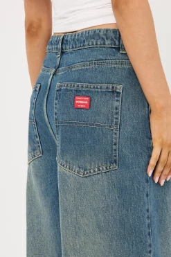 At Peace Big Baggy Jean Dirty Mid Blue