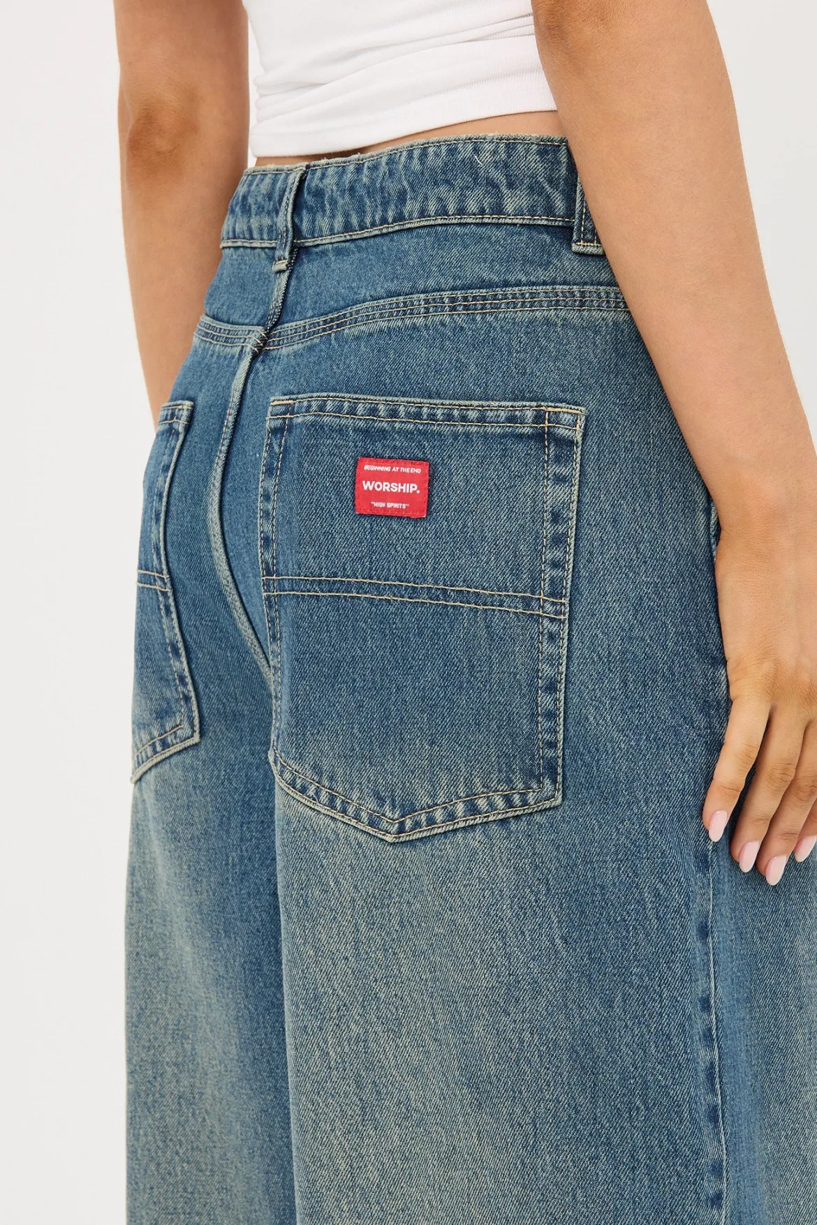 At Peace Big Baggy Jean Dirty Mid Blue