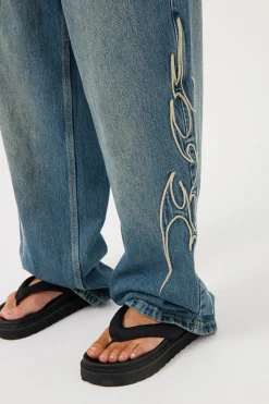 At Peace Big Baggy Jean Dirty Mid Blue