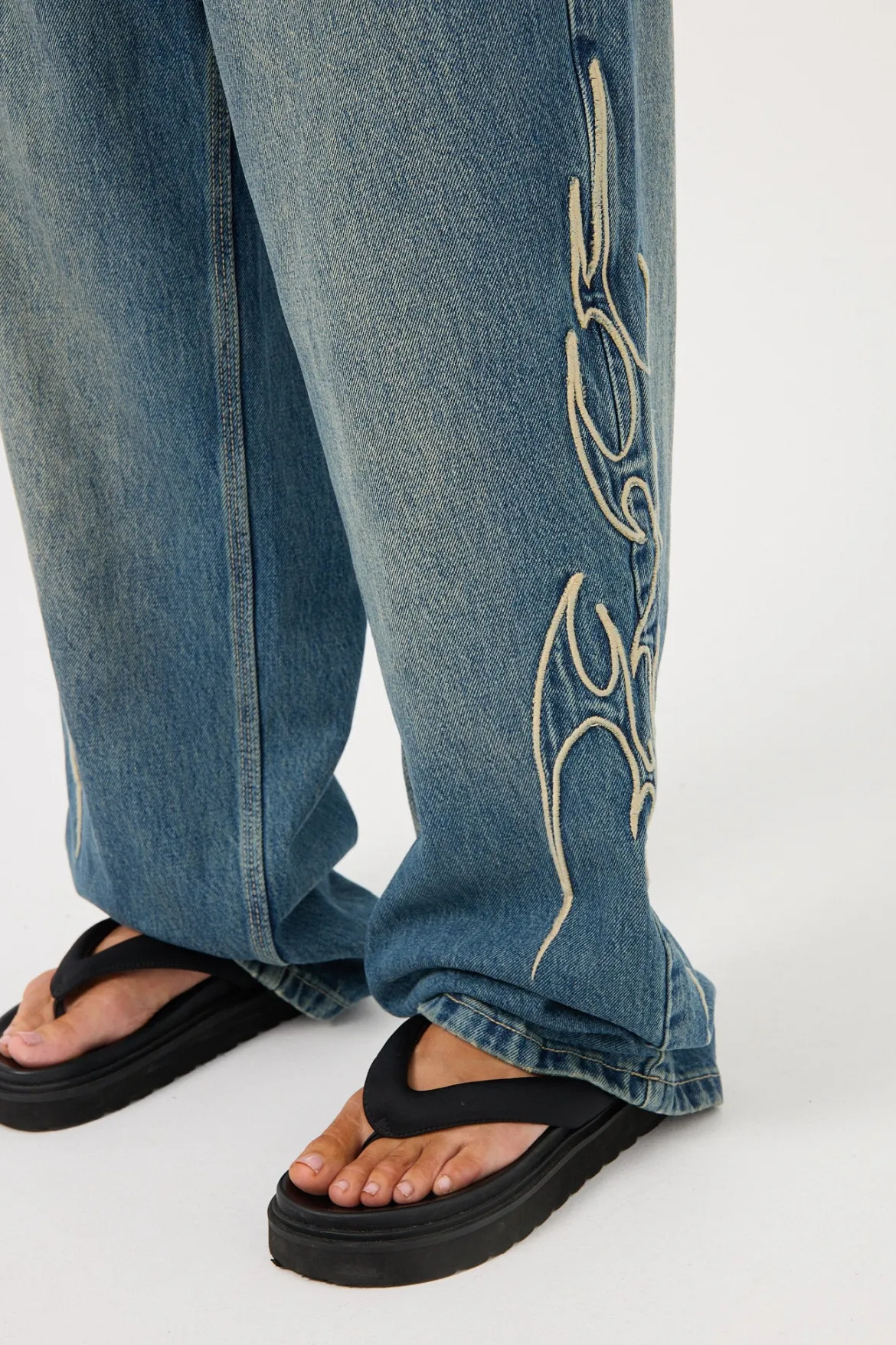 At Peace Big Baggy Jean Dirty Mid Blue