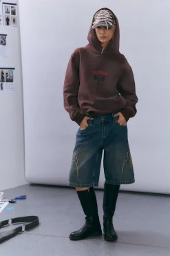 At Peace 00s Baggy Denim Short Dirty Mid Blue