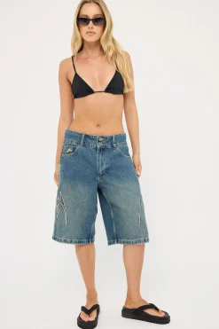 At Peace 00s Baggy Denim Short Dirty Mid Blue