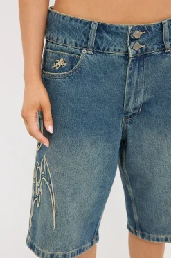 At Peace 00s Baggy Denim Short Dirty Mid Blue