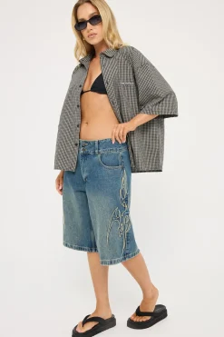 At Peace 00s Baggy Denim Short Dirty Mid Blue