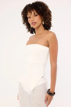 Athena Strapless Knit Top White