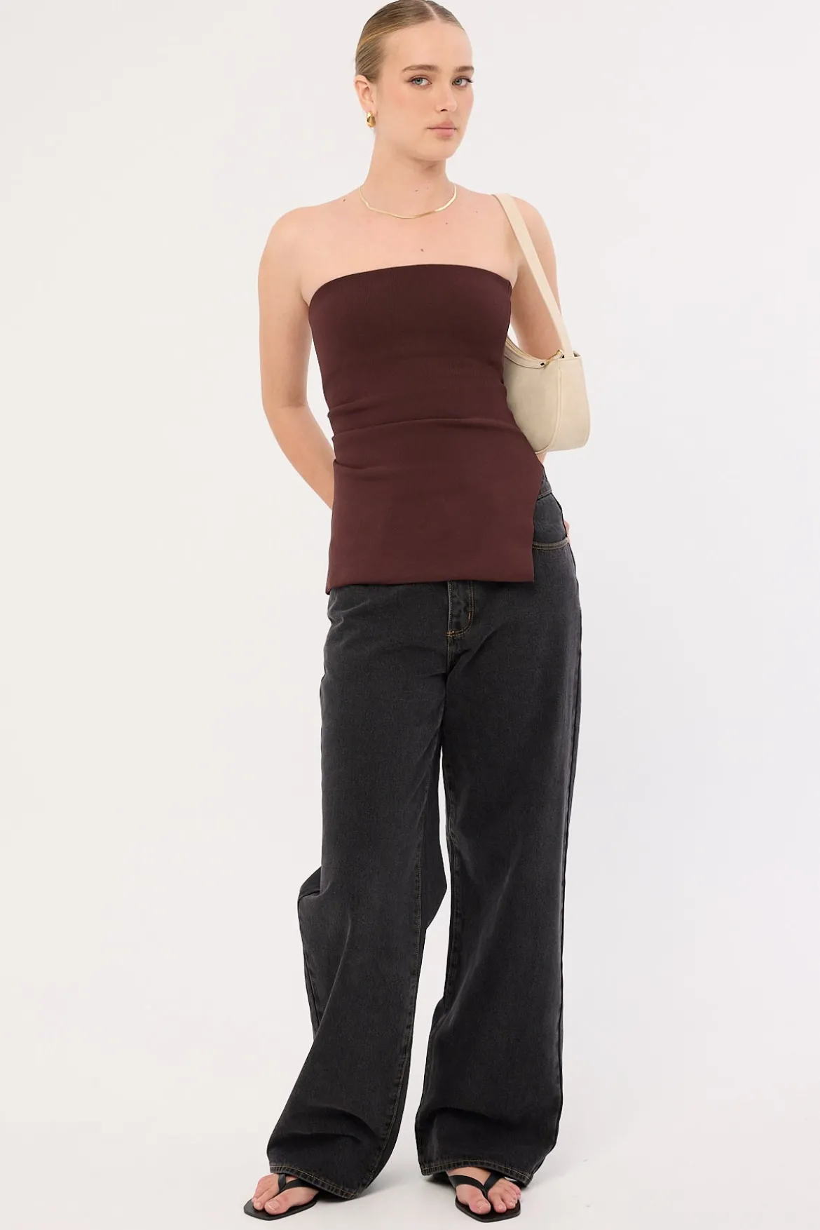 Athena Strapless Knit Top Chocolate