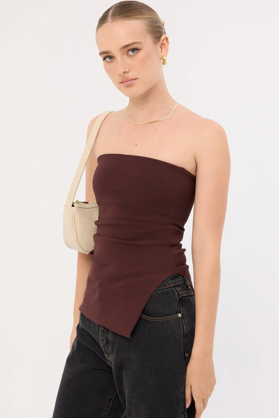 Athena Strapless Knit Top Chocolate