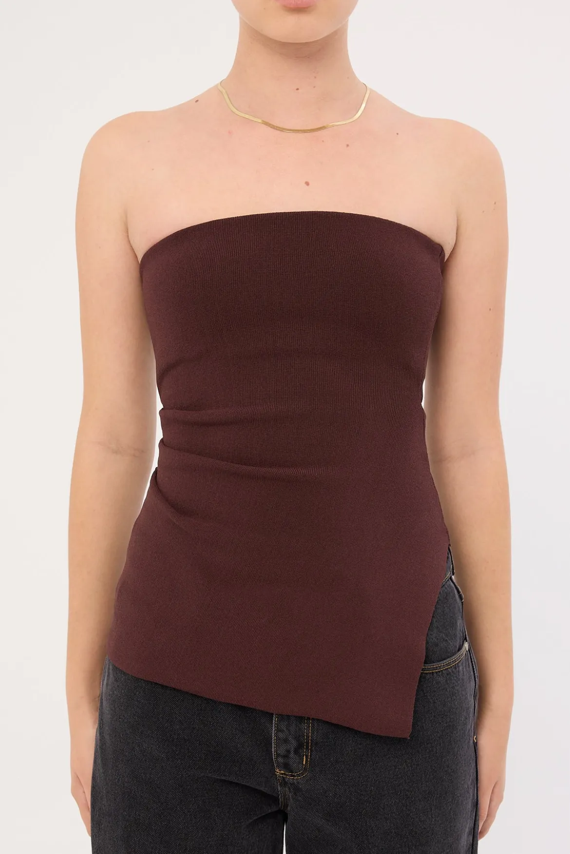 Athena Strapless Knit Top Chocolate