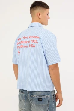 Athletic NY Yankees Graphic Boxy Crop Stripe Shirt Blue