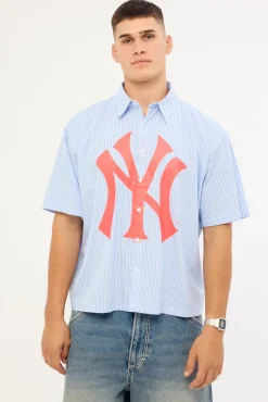 Athletic NY Yankees Graphic Boxy Crop Stripe Shirt Blue