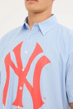 Athletic NY Yankees Graphic Boxy Crop Stripe Shirt Blue