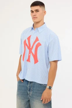 Athletic NY Yankees Graphic Boxy Crop Stripe Shirt Blue