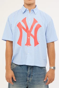 Athletic NY Yankees Graphic Boxy Crop Stripe Shirt Blue
