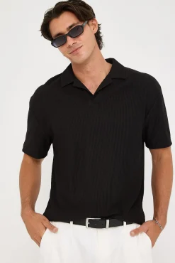 Austin Pleated Polo Black