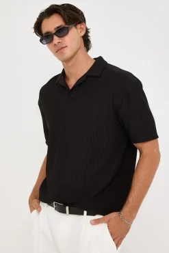 Austin Pleated Polo Black