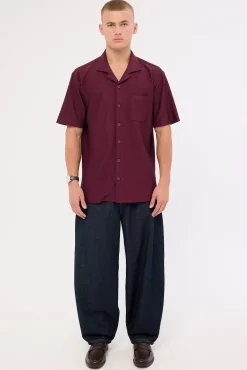 Austin Pleated Resort Shirt Burgundy