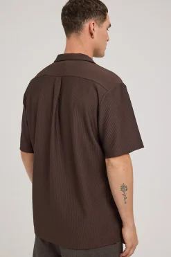 Austin Pleated Resort Shirt Dark Brown