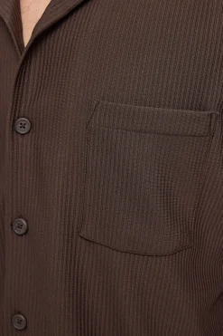 Austin Pleated Resort Shirt Dark Brown