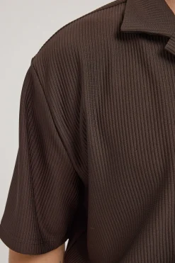 Austin Pleated Resort Shirt Dark Brown