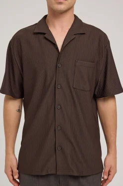 Austin Pleated Resort Shirt Dark Brown