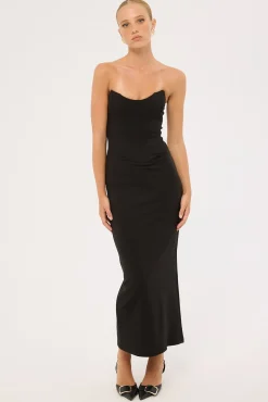 Aveline Strapless Corset Maxi Dress Black